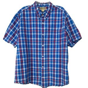Duluth Trading Co. Blue Red Plaid 100% Cotton Short Sleeve Button Down Shirt 2XL